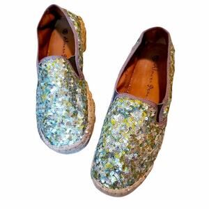 🔥 Alma en Pena Sequin Espadrille Loafers European Women's 38 Blue Green Shoes